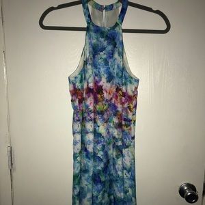 Charlie Jade watercolor halter dress, length just above the knee. Fits XS-S
